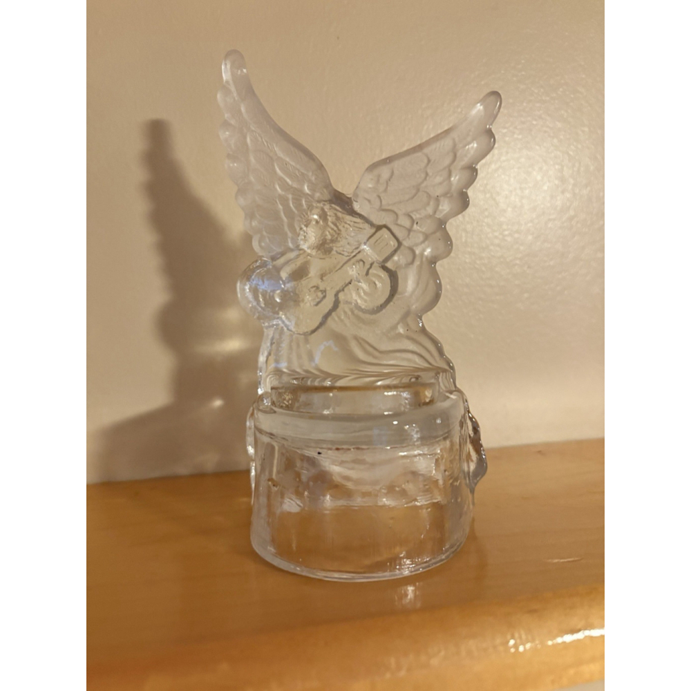 Vintage Frosted Glass Angel Tealight Candle Holder Musician Wings Figurine 6โ - Picture 2 of 6